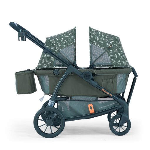 Pamo Babe Kid Wagon Double Stroller for 2 Kids Push Pull Double Wagon Travel Stroller Adjustable Handbar Waterproof Canopy Cup Holder and 3 Point Harness Green