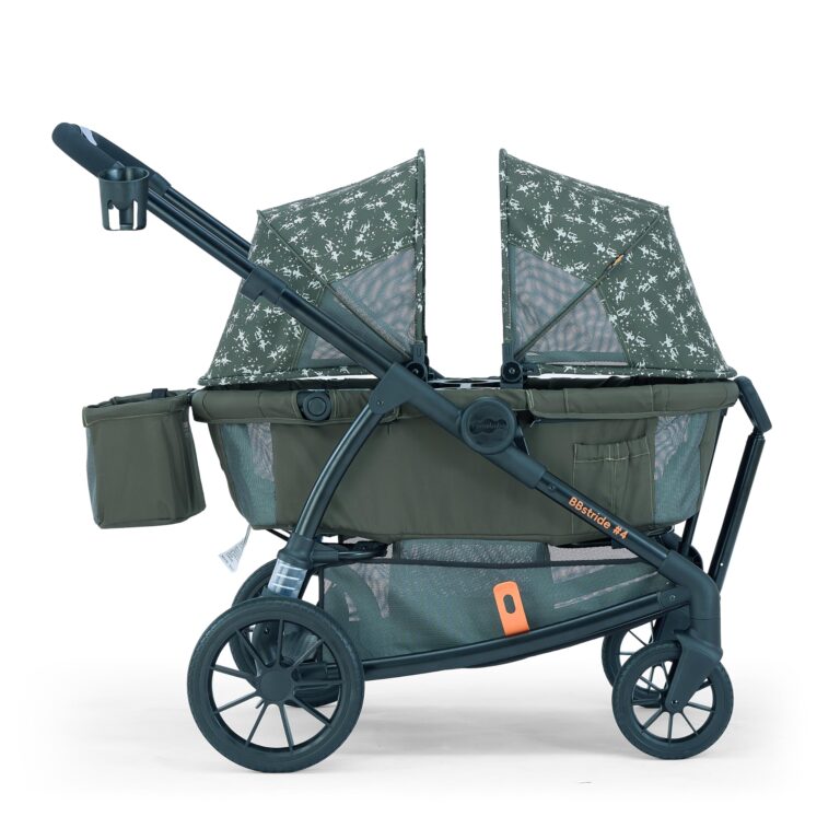 Pamo Babe Kid Wagon Double Stroller for 2 Kids Push Pull Double Wagon Travel Stroller Adjustable Handbar Waterproof Canopy Cup Holder and 3 Point Harness Green