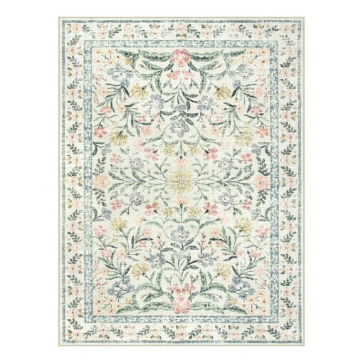 Wonnitar Large Rugs for Living Room, Soft Washable Floral 9x12 Area Rug for Bedroom, Boho Non-Shedding Foldable Carpet for Kids Playroom Apartment Home Decor - Image 2