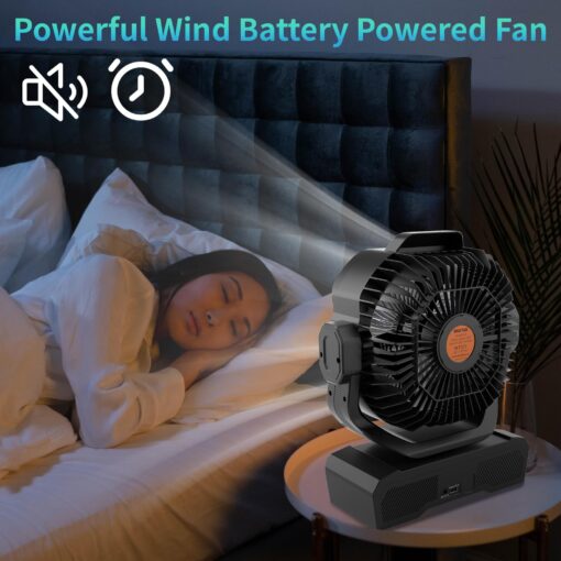 WESTTREE Battery Powered Fan Powerful Airflow Battery Operated Air Circulator Fan for Bedroom,Quiet & 360°Auto Oscillating Rechargeable Camping Fans with LED Light (RGBW) X66 Black - Image 3