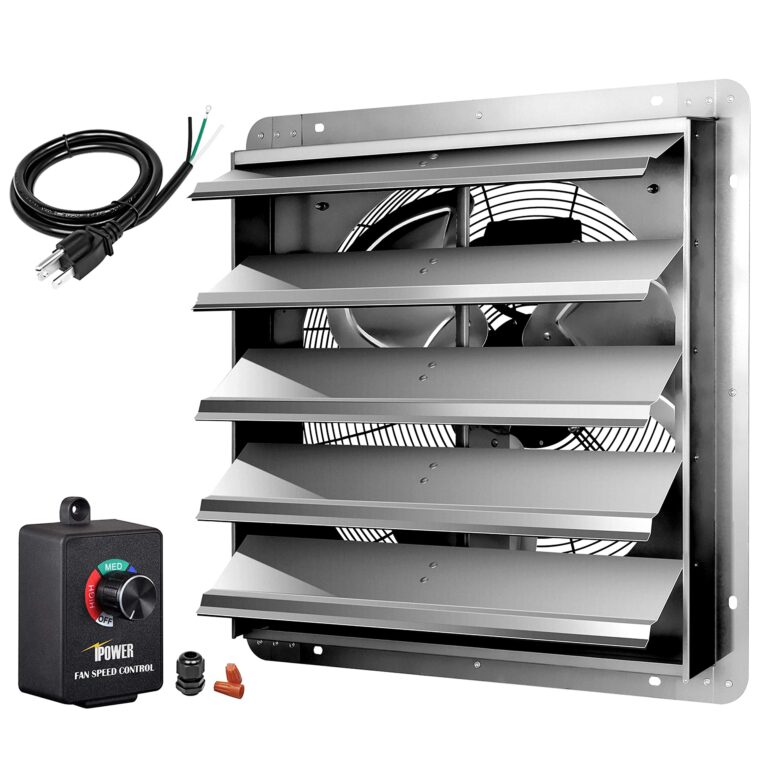 iPower 24 Inch Wall Mounted Shutter Exhaust Fan with Speed Controller and Power Cord Kit, Aluminum, 1400 RPM, 4016 CFM, for Attic, Garage, Louvered Vent, Plant, Greenhouse, Silver
