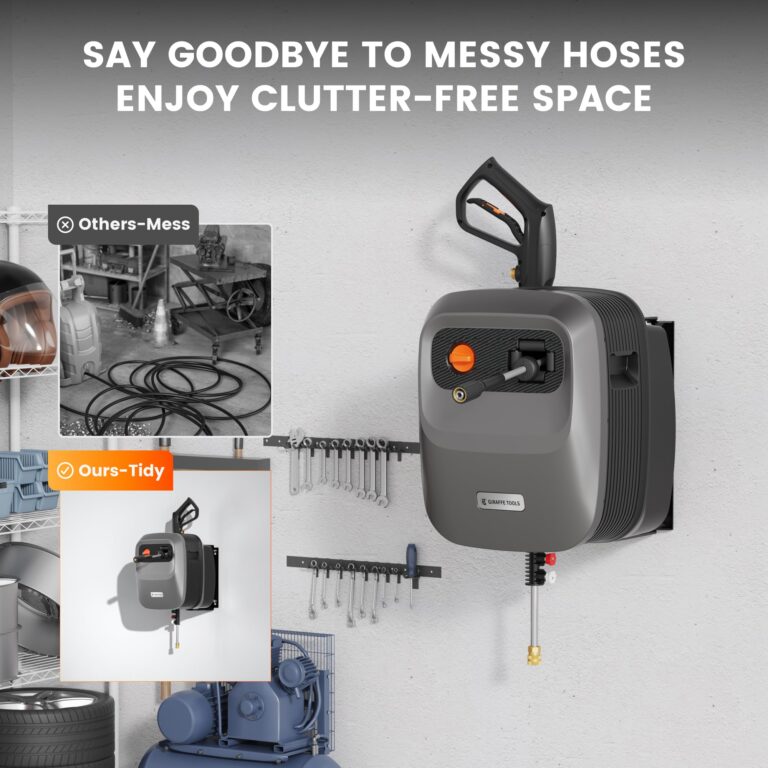 Giraffe Tools Grandfalls Pressure Washer G20 Pro, 2500 PSI 2.2 GPM, Wall Mounted Power Washer with 65FT Hose Reel, Ultra-Soft Pressure Hoses, 4 Nozzles for Floor/Cars/Fences/Patios, Dark Silver - Image 6