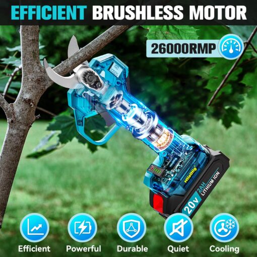 Cordless Pole Pruning Shears for Makita 18V Battery: 1.5-2 Inch Cutting Diameter Electric Pruning Shears with 2 x 2.0Ah Rechargeable Batteries - 13ft Reach Pole Pruner with LCD Display for Tree Branch - Image 7