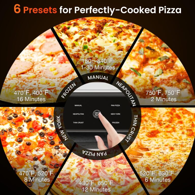Pyukix Pizza Oven Indoor, Heats up to 840℉,12” Pizzas in 2 Minutes, Countertop Electric Pizza Maker with 6 Touchscreen Presets, Pizza Cooker with Stone&Peel&Cutter Included - Image 5