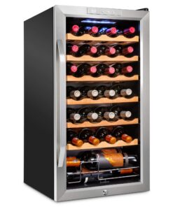 Ivation 28 Bottle Compressor Wine Cooler Refrigerator w/Lock | Large Freestanding Wine Cellar For Red, White, Champagne or Sparkling Wine | 41f-64f Digital Temperature Control Fridge Stainless Steel