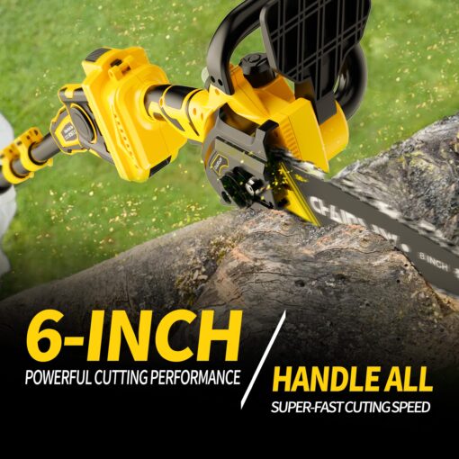 2-in-1 Cordless Pole Saw, 8 Inch Brushless Pole Chainsaws Compatibility with DEWALT 20V MAX Battery, 8 lb Lightweight, Auto Oiling, 14.8 FT MAX Extension Pole Saws for Tree Trimming - Image 4