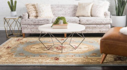 Unique Loom Versailles Collection Traditional Classic Floral Motif Area Rug (8' 0 x 10' 0 Rectangular, Slate Blue/ Ivory) - Image 8