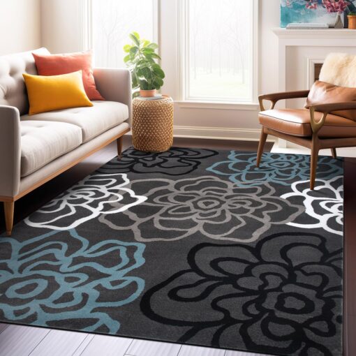 Rugshop Contemporary Modern Floral Abstract Flowers Easy Maintenance for Home Office, Living Room, Bedroom, Kitchen Soft Area Rug 9' x 12' Gray - Image 2