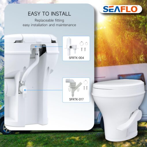 SEAFLO Residential Height Camper/RV Toilet with Sprayer Attachment, 18.5” Standard Height, Gravity Flush System, Foot Pedal Operation, Soft Close Seat, 4-Year Warranty (With Sprayer Attachment) - Image 3