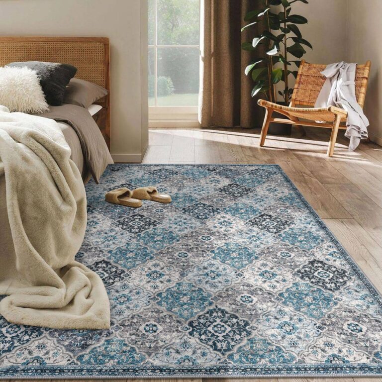 KILOCOCO 8x10 Runner Rug, Moroccan Washable Hallway Entryway Runner Rug, Accent Print Faux Wool Kitchen Runner Rug Non-Slip Runners Boho Rug Runners for Laundry Room Bedroom, Blue/Multi - Image 8
