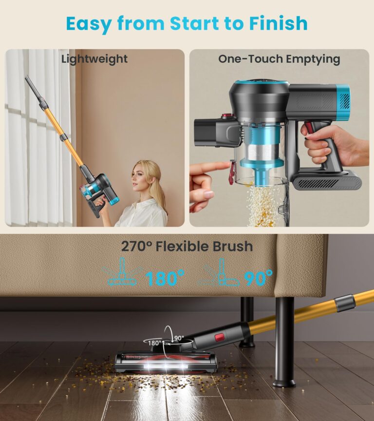 CHEBIO Cordless Vacuum Cleaner, 550W/45Kpa Vacuum Cleaners for Home with Self-Standing, MAX 60Mins Vacuum with LED Display, Anti-Tangled Stick Vacuum, Lightweight Vacuum Cleaner for Carpet/Pet Hair - Image 3
