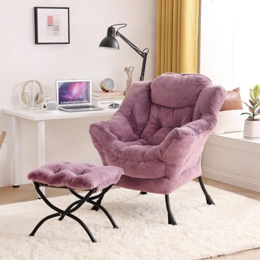 Tiita Lazy Chair with Ottoman, Modern Plush Accent Lounge Chair, Leisure Sofa Armchair with Ottoman, Reading Chair with Footrest for Bedroom, Living Room, Dorm Rooms, Garden and Courtyard - Image 4