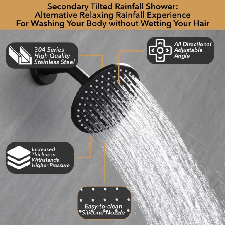 VANFOXLE Thermostatic Shower Faucet Set Matte Black Shower System,Push Button Diverter Shower Faucet with 2 in 1 Handheld, Wall Mount 12 Inch Shower Head with 6 Inch Shower Head - Image 7