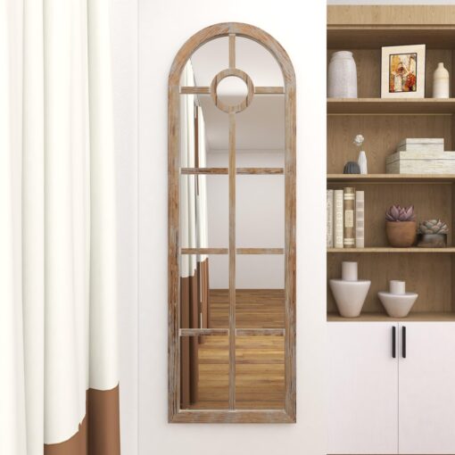 Deco 79 Wood Room Wall Mirror Arched Window Pane Entryway Mirror, Wall Mounted Mirror 23" x 1" x 72", Brown - Image 2