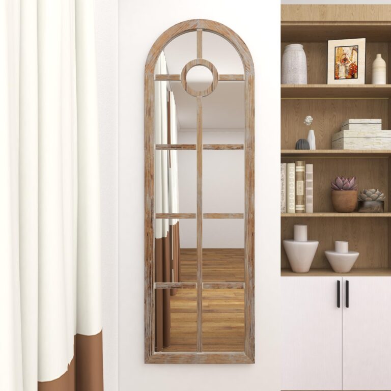 Deco 79 Wood Room Wall Mirror Arched Window Pane Entryway Mirror, Wall Mounted Mirror 23" x 1" x 72", Brown - Image 2