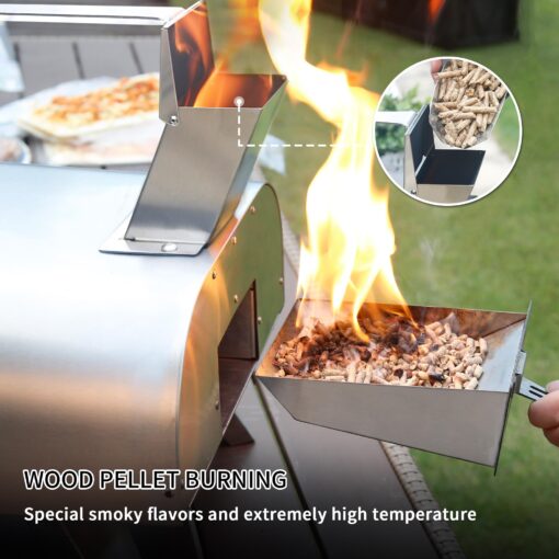 BIG HORN OUTDOORS Pizza Ovens Wood Pellet 12” Pizza Oven Cooking Pizza Maker Portable Stainless Steel Pizza Grill, Silver Portable Party use - Image 3
