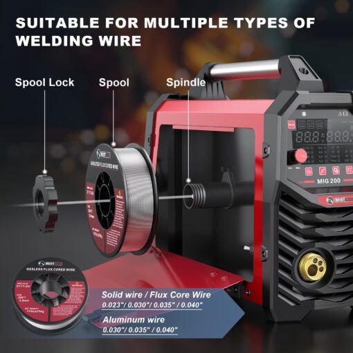 BESTMIG 200A MIG Welder - 6-in-1 IGBT Inverter Welding Machine, Gas/Gasless Flux Core, Stick, Lift TIG, Spot & Spool Gun - Portable 110V/220V Equipment - Image 4