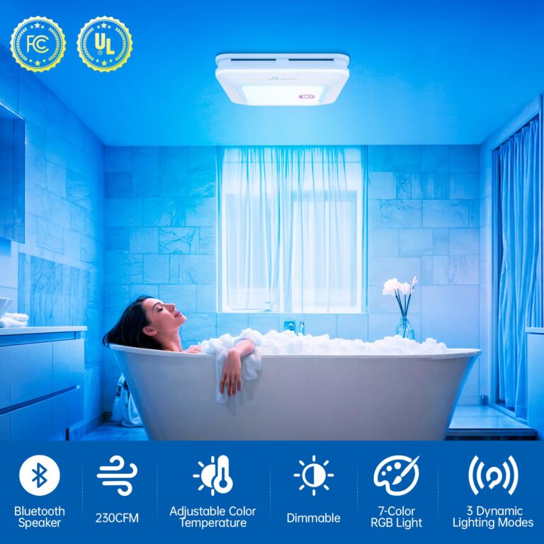 HAWKROWN Bathroom Exhaust Fan with Bluetooth Speaker, 230 CFM 1.0 Sone Bathroom Exhaust Fan with Light, 3 Dynamic Light, 7 LED Color, 3 Color Temperatures, Nightlight, Music Sync, Remote, Easy Install - Image 9