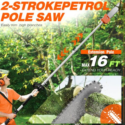 52cc 6 in 1 2-Stroke Gas String Trimmer with Gas Hedge Trimmer,Brush Cutter Gas Powered,Gas Weed Eater for Weeds and Grass - Image 4