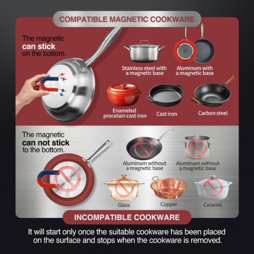 ChangBERT Induction Cooktop, Commercial Grade Portable Cooker, Large 8” Heating Coil, 18/10 Stainless Steel Countertop Burner with NSF Certified, 10 Hours Timer, Powerful 1800W Professional Hot Plate - Image 3