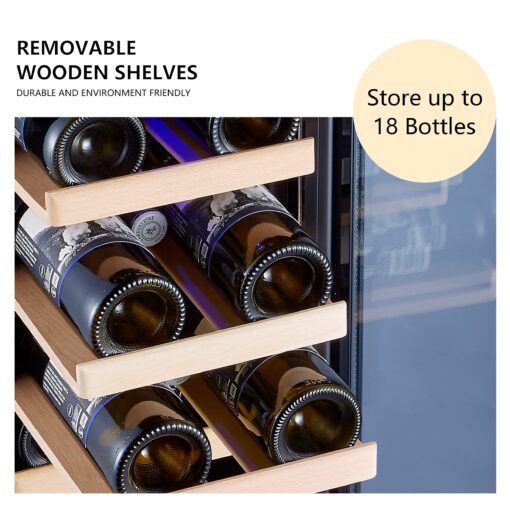 Kalamera Mini Fridge 18 Bottle - 12 inch Wine Cooler Refrigerator, Built-in or Freestanding, with Stainless Steel & Double-Layer Tempered Glass Door, and Temperature Memory Function Wine Fridge - Image 2