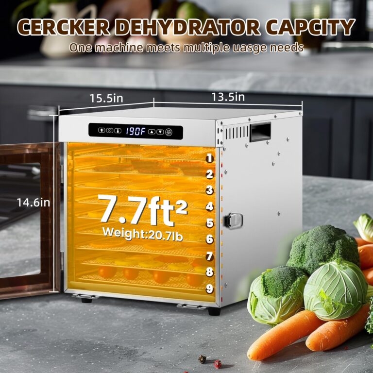 Food-Dehydrator Machine 9 Stainless Steel Trays, 1000W Fruit Dehydrator,7.7ft² Meat Dryer for Jerky,190ºF Temperature Control,24H Timer Dryer Machine for Herbs,Beef - Image 8