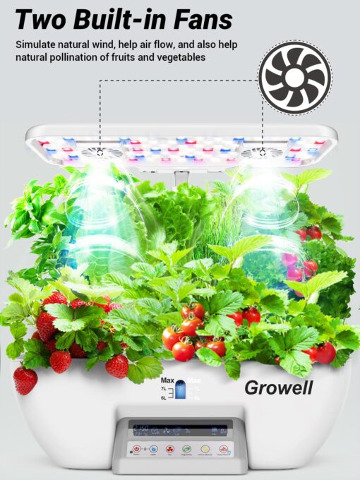 Hydroponics Growing System Kit, 17 Pods Herb Garden with 102 28W Full-Spectrum Grow Lights & 2 Fans, Indoor Garden with Water Pump, 10L Water Tank, Auto Timer, Height Adjustable (White & Grey) - Image 3