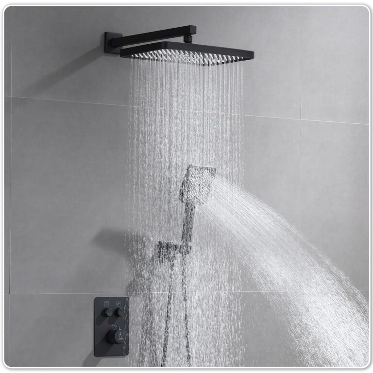 JQBQS Thermostatic Shower Valve/System 12 inches Black Brass Faucet Set With Diverter/Mixer With Handheld Rain Head High Pressure Modern Rainfall - Image 8