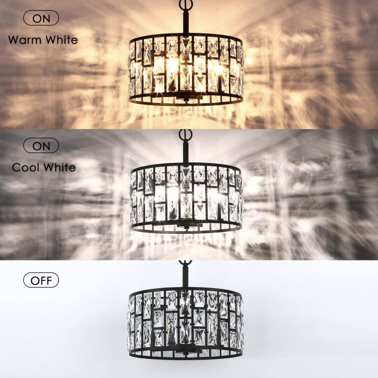 Farmhouse Crystal Convertible Chandelier and Semi Flush Mount Lighting Black Cylinder Drum Shade Pendant for Kitchen Island Dining Room Bedroom Hallway - Image 3
