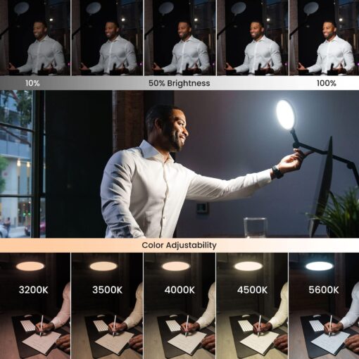 LUME CUBE Edge Light 2.0 LED Black Desk Lamp | Dimmable Home Office Desk Light with USB Charging Port & Strong Swing Arm | Adjustable Color Temperature and Brightness | Circle Webcam Light - Image 4