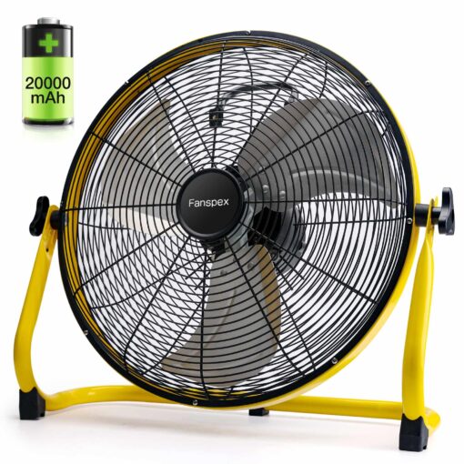 Fanspex 16'' Large Portable Battery Operated Floor Fan, 20000 mAh Cordless Rechargeable Floor Camping Fan for Outdoor, DC 24V, 45dB Low Noise, 4-32 Longer Running Time, 5.8 m/s Air-flow