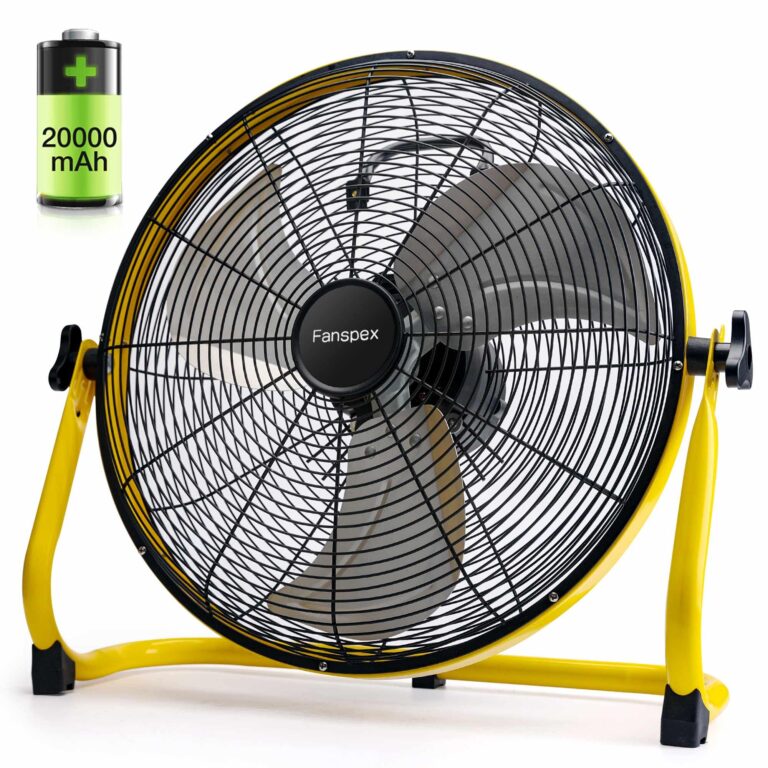Fanspex 16'' Large Portable Battery Operated Floor Fan, 20000 mAh Cordless Rechargeable Floor Camping Fan for Outdoor, DC 24V, 45dB Low Noise, 4-32 Longer Running Time, 5.8 m/s Air-flow