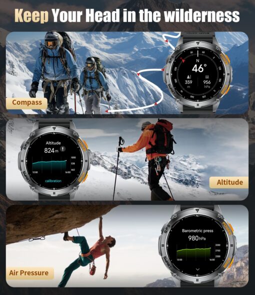 LIGE GPS Smart Watch for Men, Compass/LED Flashlight/1.43" AMOLED Smartwatch, IP68 Waterproof/Swim Mode/100+ Sports Mode Fitness Tracker Watch, Men's Smart Watch for Android iPhone Compatible - Image 3