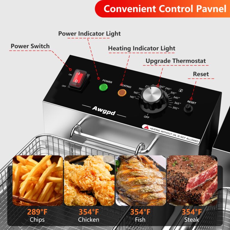 Commercial Deep Fryer with Baskets Stainless Steel Double Deep Fryer with 2 Baskets Capacity 10L X 2(21.3QT) Electric Countertop Fryer for Restaurant and Home Use, 110V 3400W - Image 6