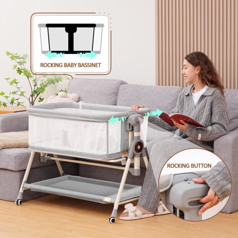 Hichangto Baby Bassinet,Rocking Bassinet with Waterproof Sheet,3 in 1 Baby Bassinets Bedside Sleeper,6 Height Adjustable Bedside Bassinet for Newborn(Grey) - Image 5
