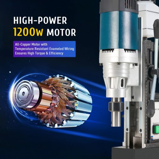 ZELCAN 1200W Mag Drill Press, Portable Magnetic Drill Press with 2" Boring Diameter, Heavy Duty Magnetic Drill with 6 Drill Bits, 2920 lbf 500 rpm Electric Drilling Machine with All-Copper Motor - Image 5