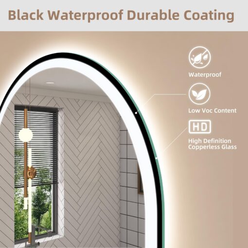 STARLEAD 24"x36" LED-Bathroom-Mirror-with-Lights, Wall-Mounted with Bluetooth, Anti-Fog, 3 Color Temperature Dimmable Brightness, Waterproof, Tempered Glass, Frontlit & Backlit, Black Frameless Oval - Image 7