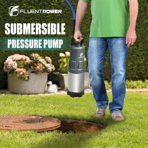 FLUENTPOWER Deep Well Submersible Pump, 1.5HP 115V, 1700GPH, 147' Head, Automatic On/Off Water Pump with 49ft Cord, Stainless Steel, for Garden Home Watering and Farmland Irrigation - Image 6