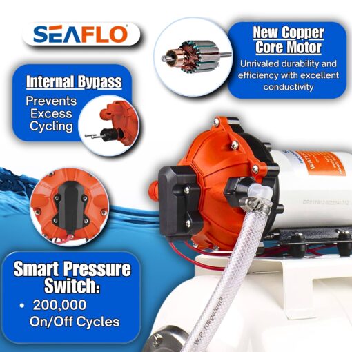 SEAFLO Marine Water Pump 12 V DC 60 PSI 5.5 GPM 2 Gallon Accumulator Tank System | Accumulator Pressure Boost System for Smooth and Quiet Operation | 4-Year Warranty - Image 7