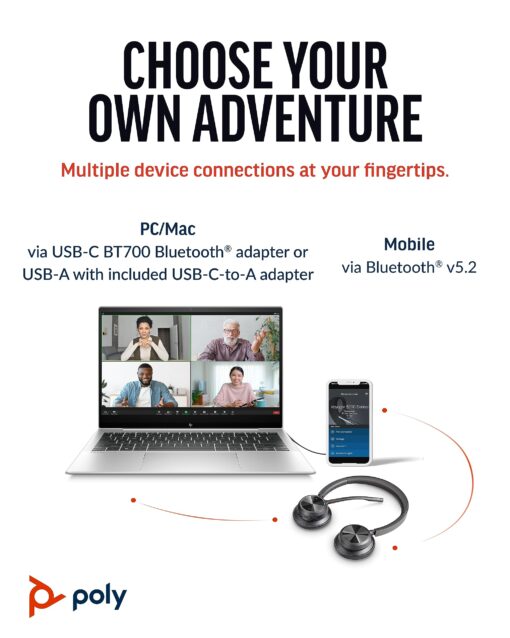 Poly Voyager 4320 UC Wireless Headset (Plantronics) - Stereo Headphones w/Noise-Canceling Boom Mic - Connect PC/Mac/Mobile via Bluetooth - Works w/Teams (Certified), Zoom, & More - Amazon Exclusive - Image 3