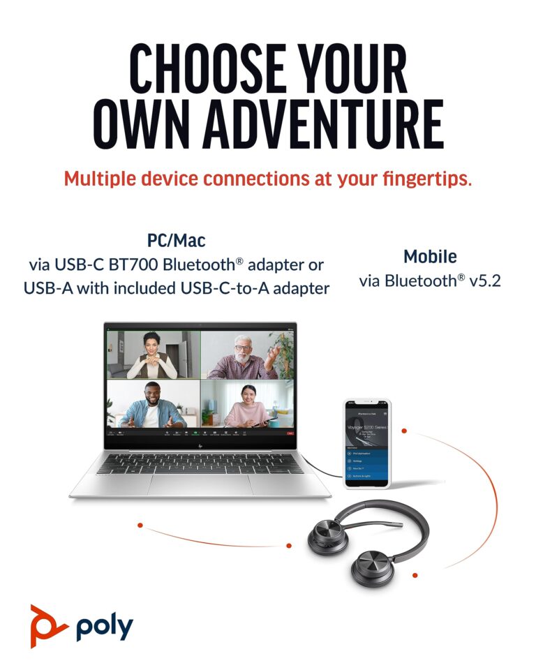 Poly Voyager 4320 UC Wireless Headset (Plantronics) - Stereo Headphones w/Noise-Canceling Boom Mic - Connect PC/Mac/Mobile via Bluetooth - Works w/Teams (Certified), Zoom, & More - Amazon Exclusive - Image 3