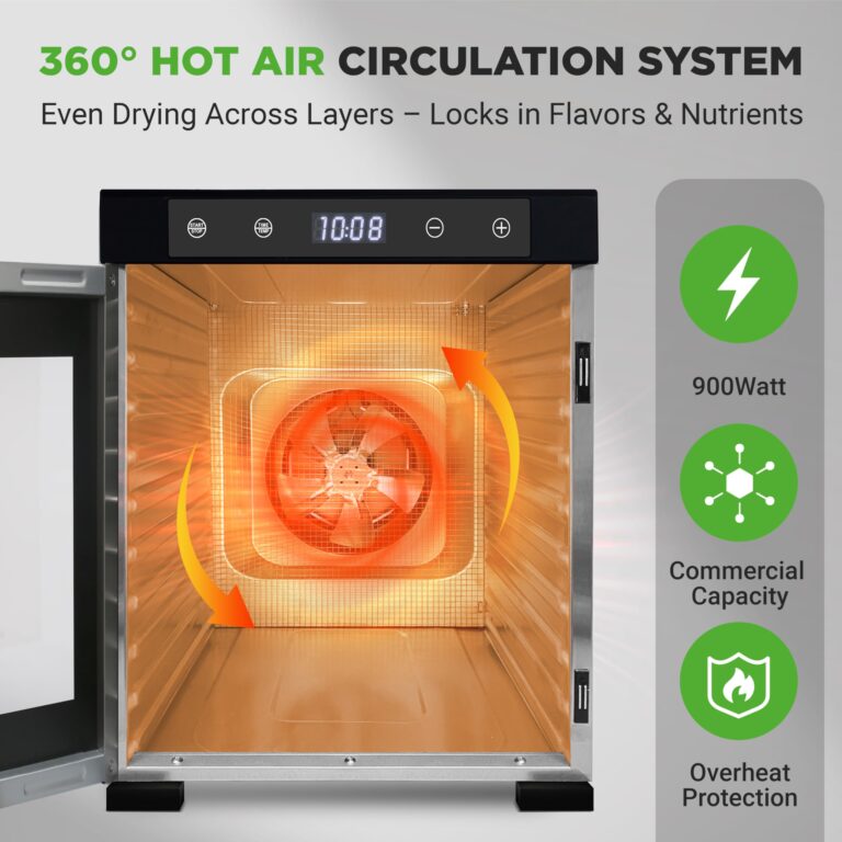 NutriChef Electric Countertop Food Dehydrator -900-Watt Premium Multi-Tier Meat Beef Jerky Maker Fruit/Vegetable Dryer w/10 Shelf Stainless Steel Trays,Digital Timer,Temperature Control-NCFD10S - Image 6
