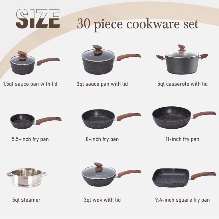 Kitchen Induction Cookware & Bakeware Set - 30 Piece Black Granite Cooking Pans Set, Non-Stick Pots and Pans Set - Image 4