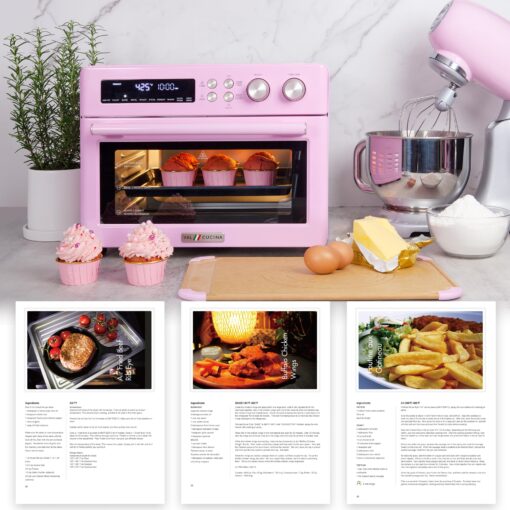 VAL CUCINA Retro Style Infrared Heating Air Fryer Toaster Oven, Extra Large Countertop Convection Oven 10-in-1 Combo, 6-Slice Toast, Enamel Baking Pan Easy Clean with Recipe Book, Classic Pink Color - Image 3