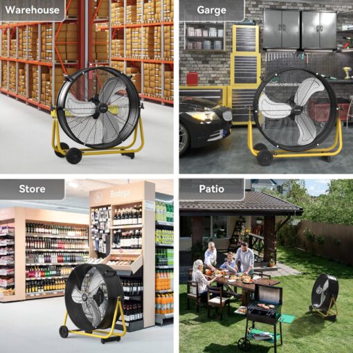 CCGIRU 24" High Velocity Industrial Drum Fan, 8800 CFM 3-Speed Heavy Duty Metal Air Circulator with Casters Handle for Warehouse, Workshops, Garage, Factory and Basement - UL Listed - Image 2
