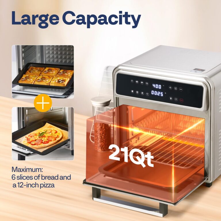 VIVOHOME 21 Qt Air Fryer Toaster Oven Combo, 8-in-1 Convection Oven Countertop with Rotisserie and Dehydrator, Stainless Steel Digital Air Fryer Oven with 7 Accessories, 1800W - Image 4