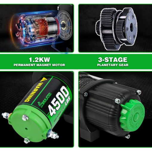 STIMULATER 4500LB ATV Winch with Synthetic Rope, with Wireless Remote and Wired Switch,with Hawse Fairlead,with Hook,IP67 Waterproof,Suitable for Most ATVs and UTVs - Image 5