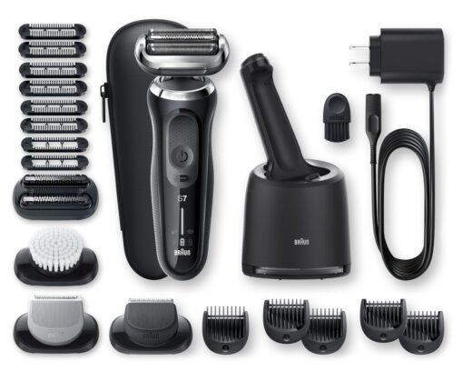 Braun Series 7 7091cc Flex Electric Razor for Men with SmartCare Center, Beard Trimmer, Stubble Beard Trimmer, Body Groomer and Exfoliating Brush Wet & Dry, Rechargeable, Cordless Foil Shaver, Black