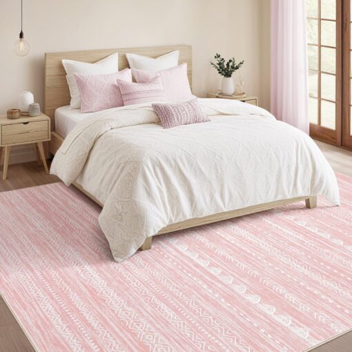 Pink Rugs for Bedroom Girls: 8x10 Washable Boho Large Neutral Cute Soft Area Rug Modern Indoor Floor Non Slip Accent Carpet for Living Room Nursery Kids Playroom Preppy Room Dorm Baby Room Decor - Image 6