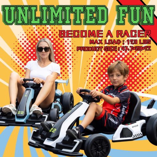 Kerry Yoo Go Kart Electric Drift Kart Car with Adjustable Seat, 24V Outdoor Ride on Toy with 4 Speed Mode, Crazy Cart for Kids 6-12 Years Old，Fast 300W Motor，8.5 MPH, LED Lights, Bluetooth - Blue - Image 2